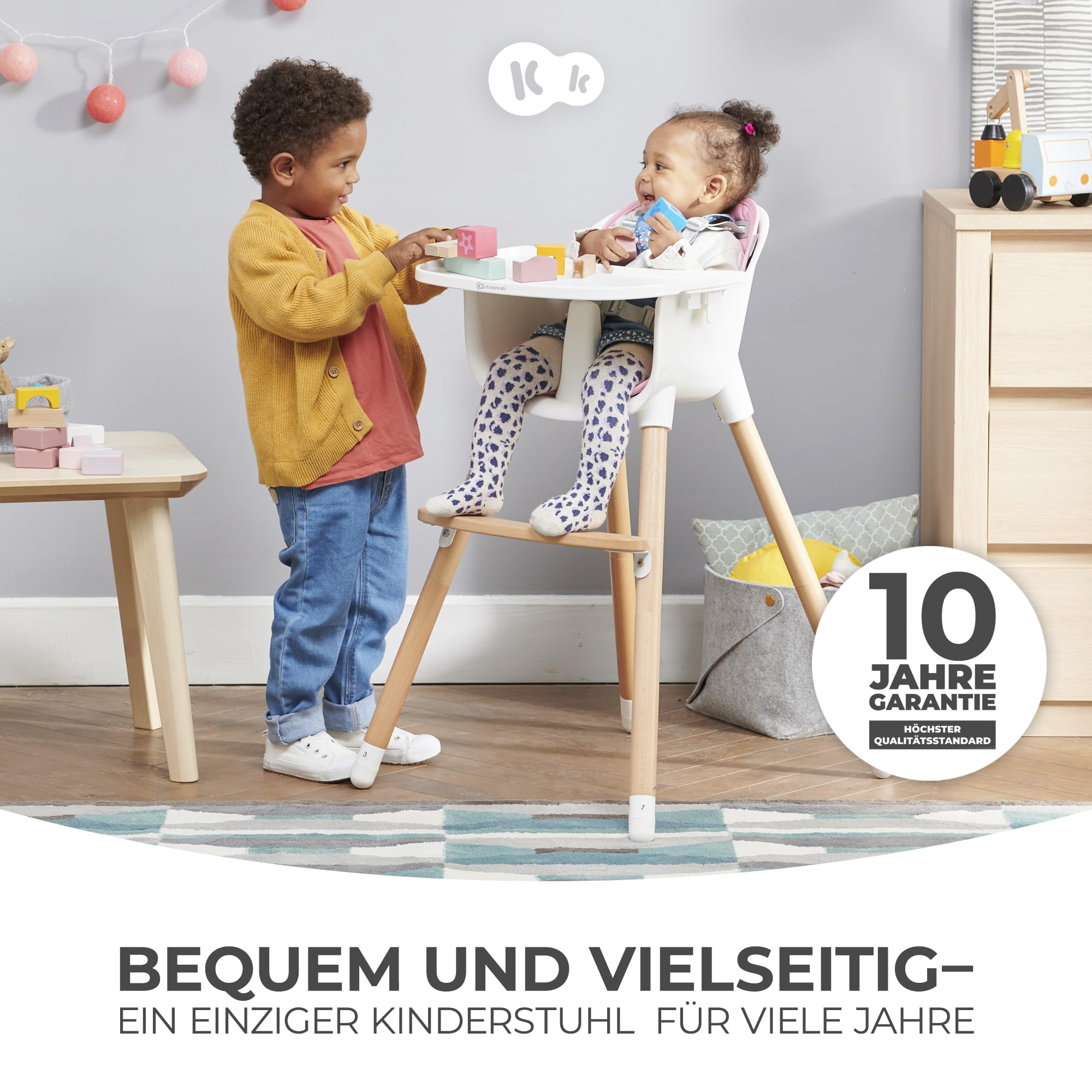 kinderkraft-sienna-2in1-hochstuhl-grau-holzbeine image 2