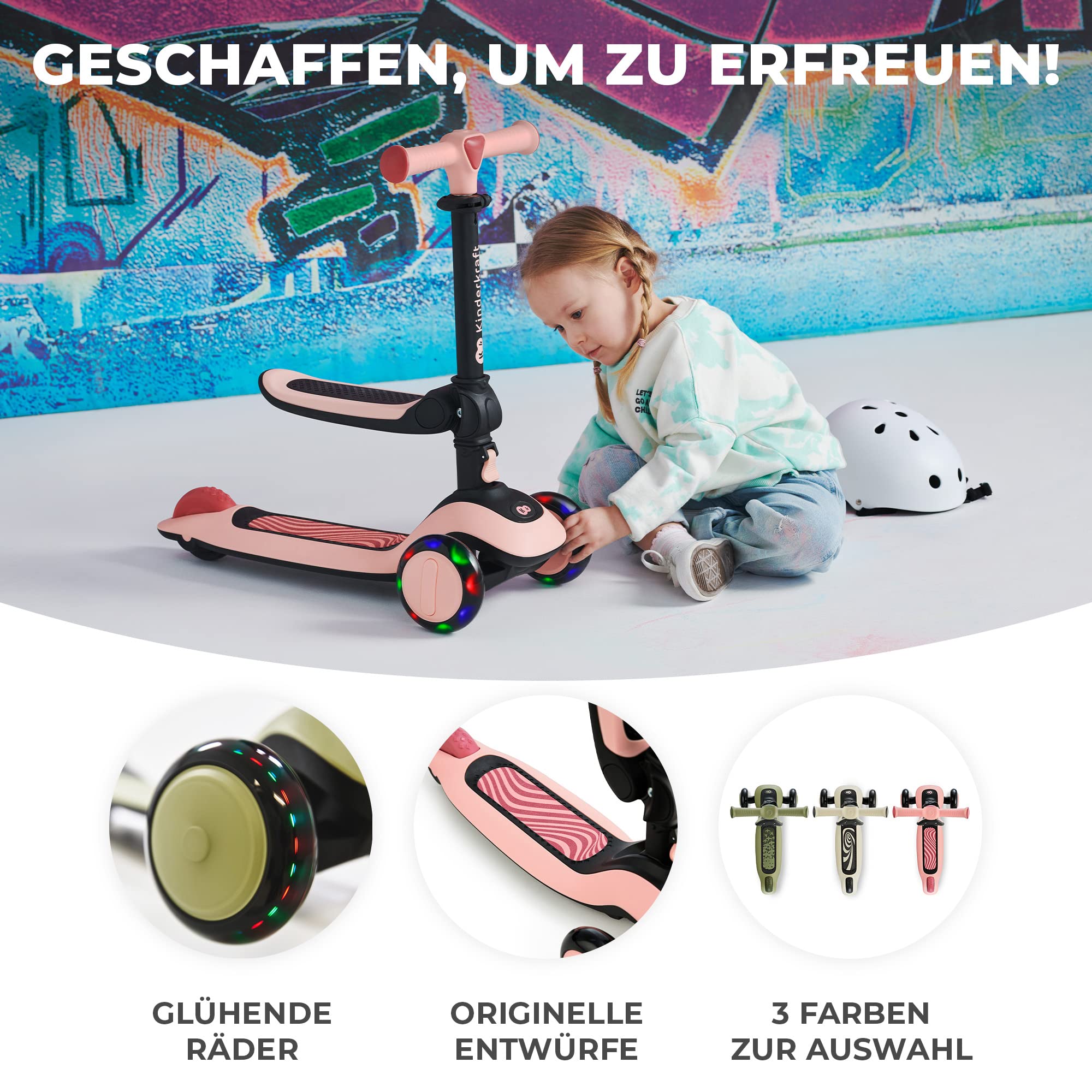 kinderkraft-halley-kinderroller-rosa-2-in-1-mit-laufrad image 3