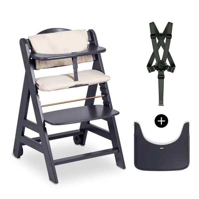 hauck-beta-holzhochstuhl-whitewashed-mit-tisch-und-auflage image 1