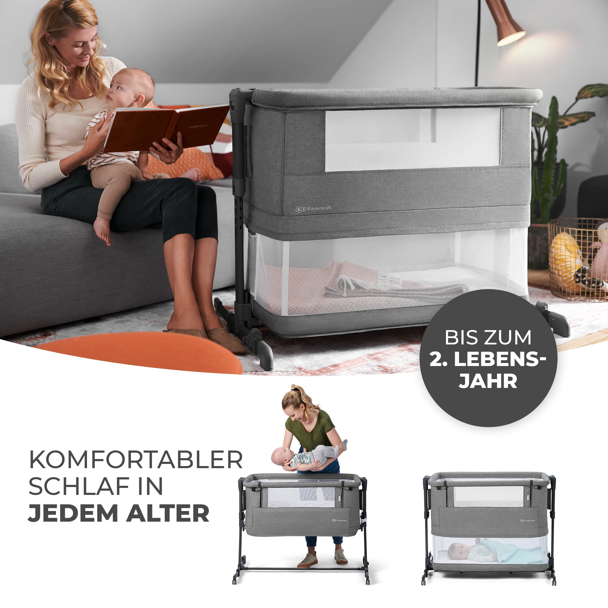 kinderkraft-neste-grow-3in1-babybett-beistellbett-hellgrau-stahl image 3