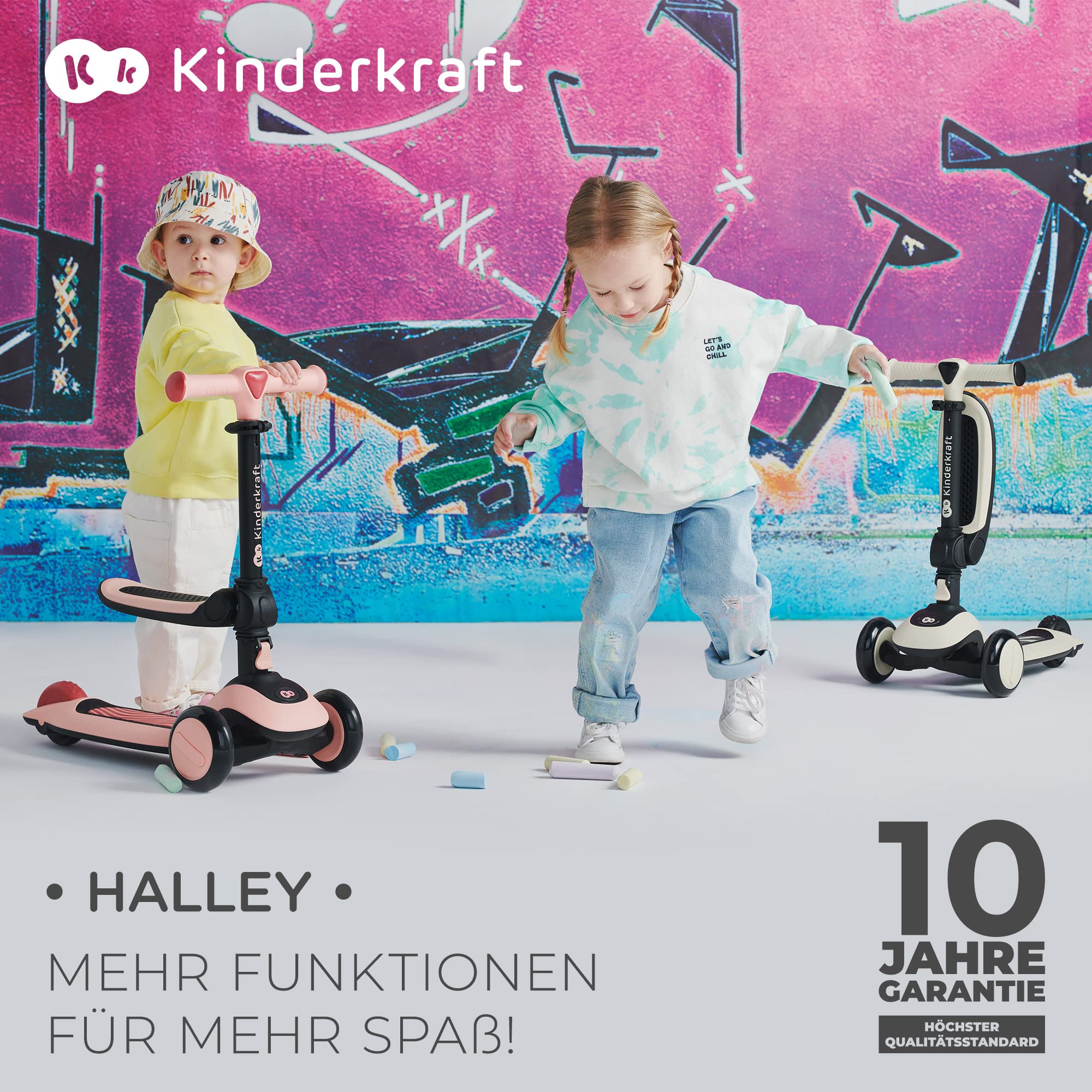 kinderkraft-halley-kinderroller-rosa-2-in-1-mit-laufrad image 2