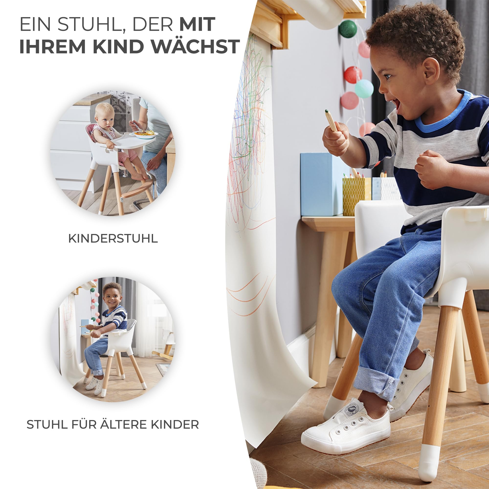 kinderkraft-sienna-2in1-hochstuhl-grau-holzbeine image 3