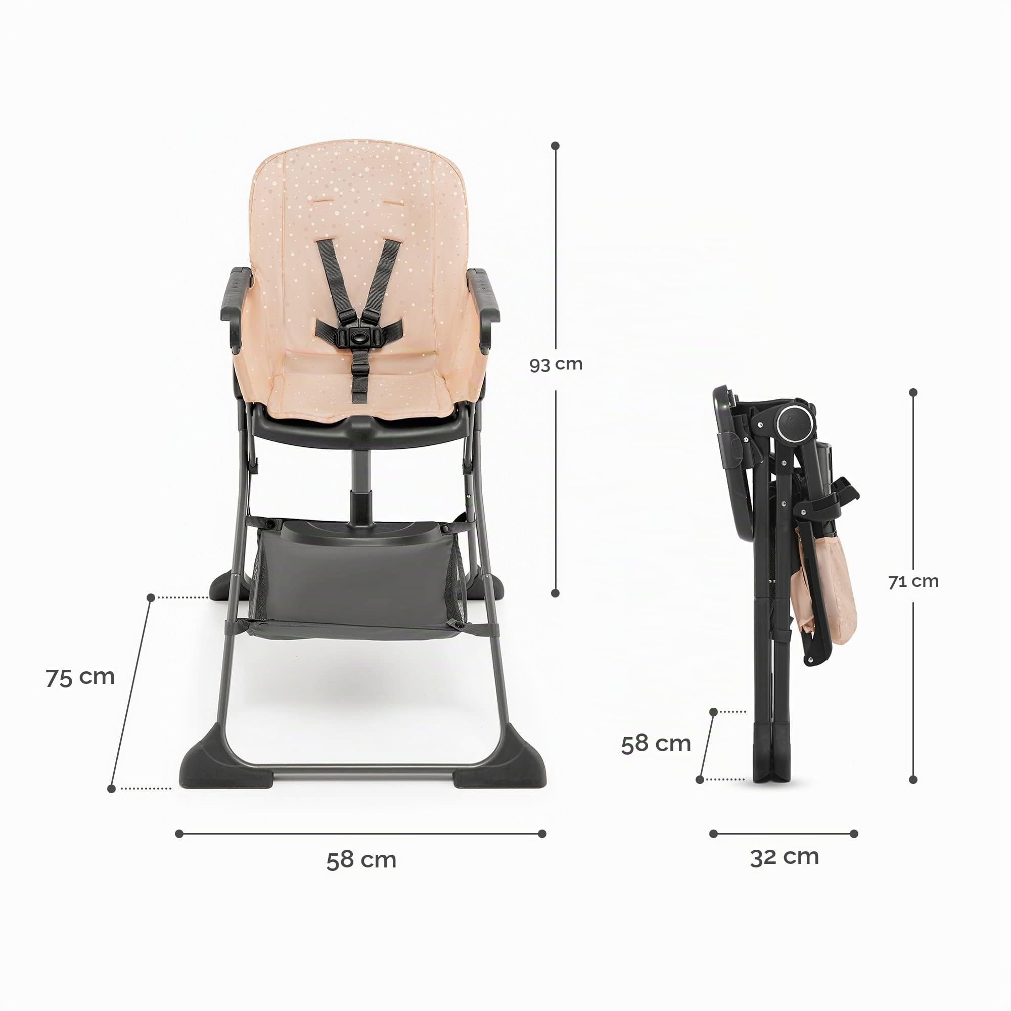 kinderkraft-foldee-hochstuhl-rosa-klappbar-mit-tablett image 7