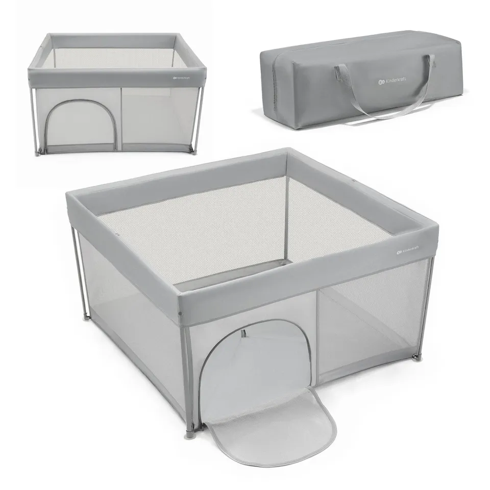 kinderkraft-ziki-laufgitter-grau-faltbar-mit-tasche image 1