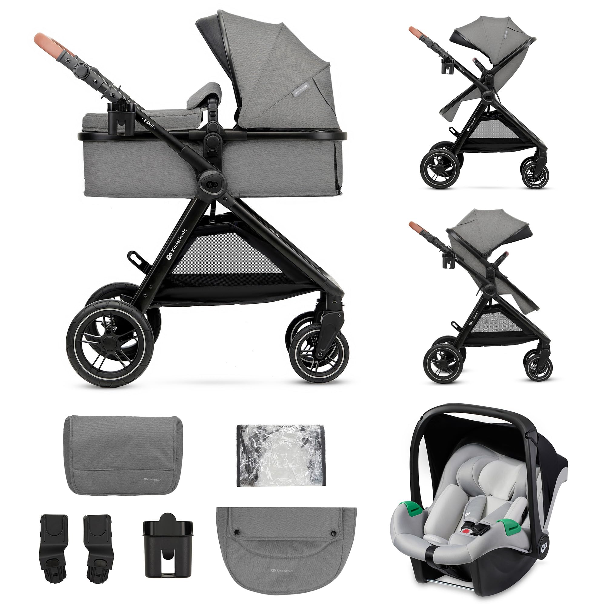 kinderkraft-esme-3in1-kinderwagen-beige-mit-babyschale image 1