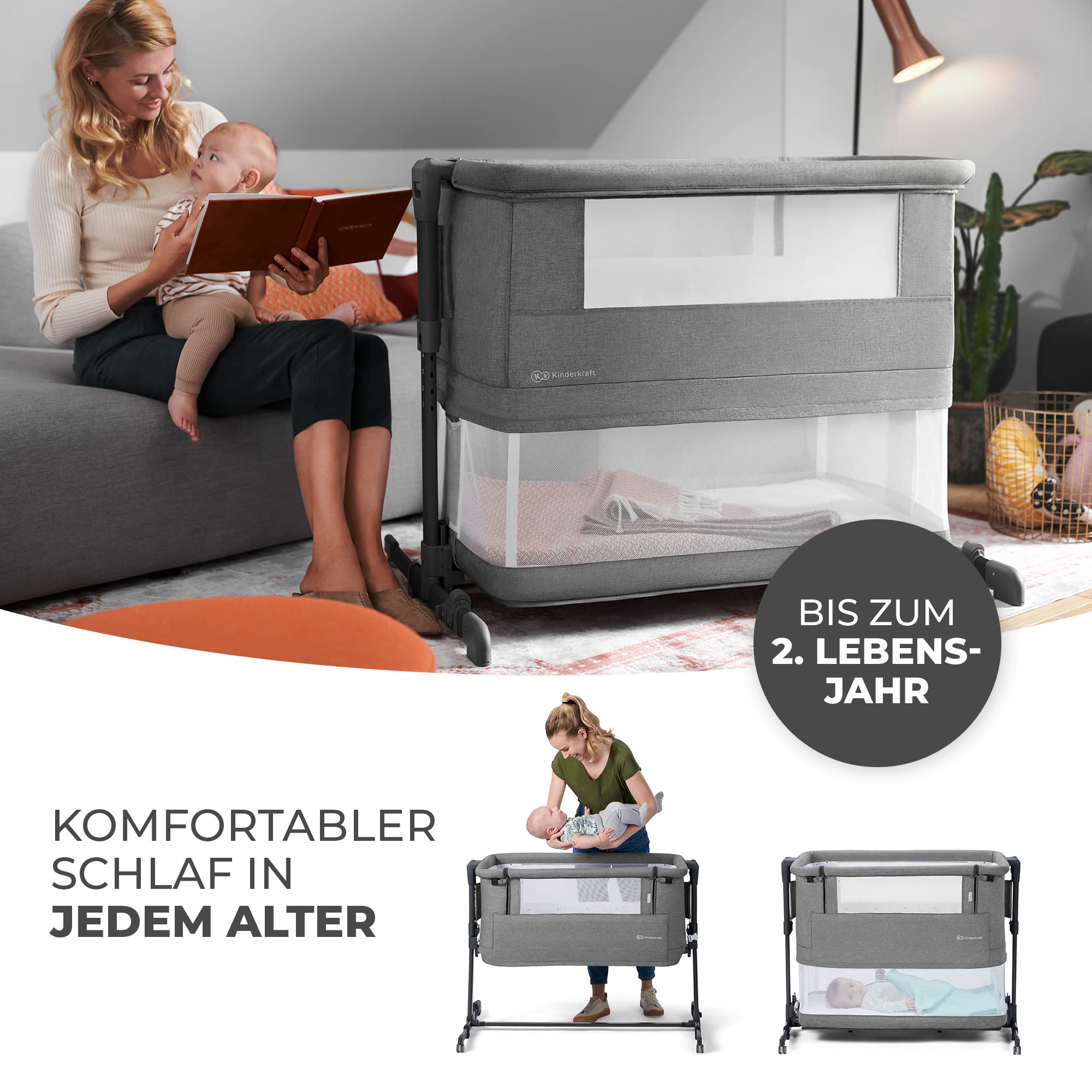 kinderkraft-neste-grow-3in1-babybett-beistellbett-grau-stahl image 3
