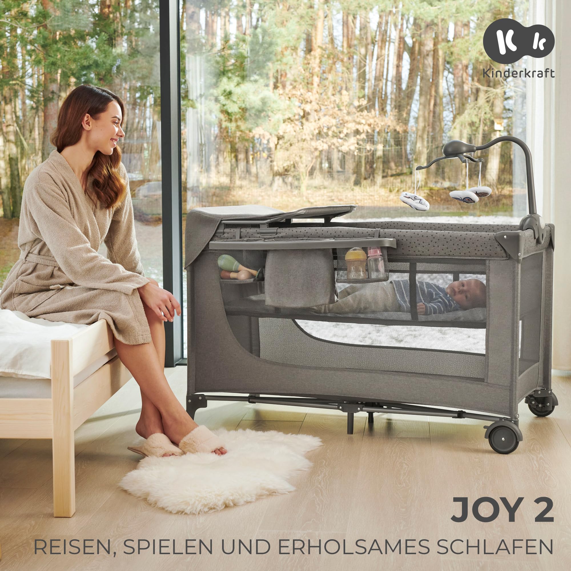 kinderkraft-joy-2-acc-reisebett-3-in-1-beige-mit-zubeh-r image 2