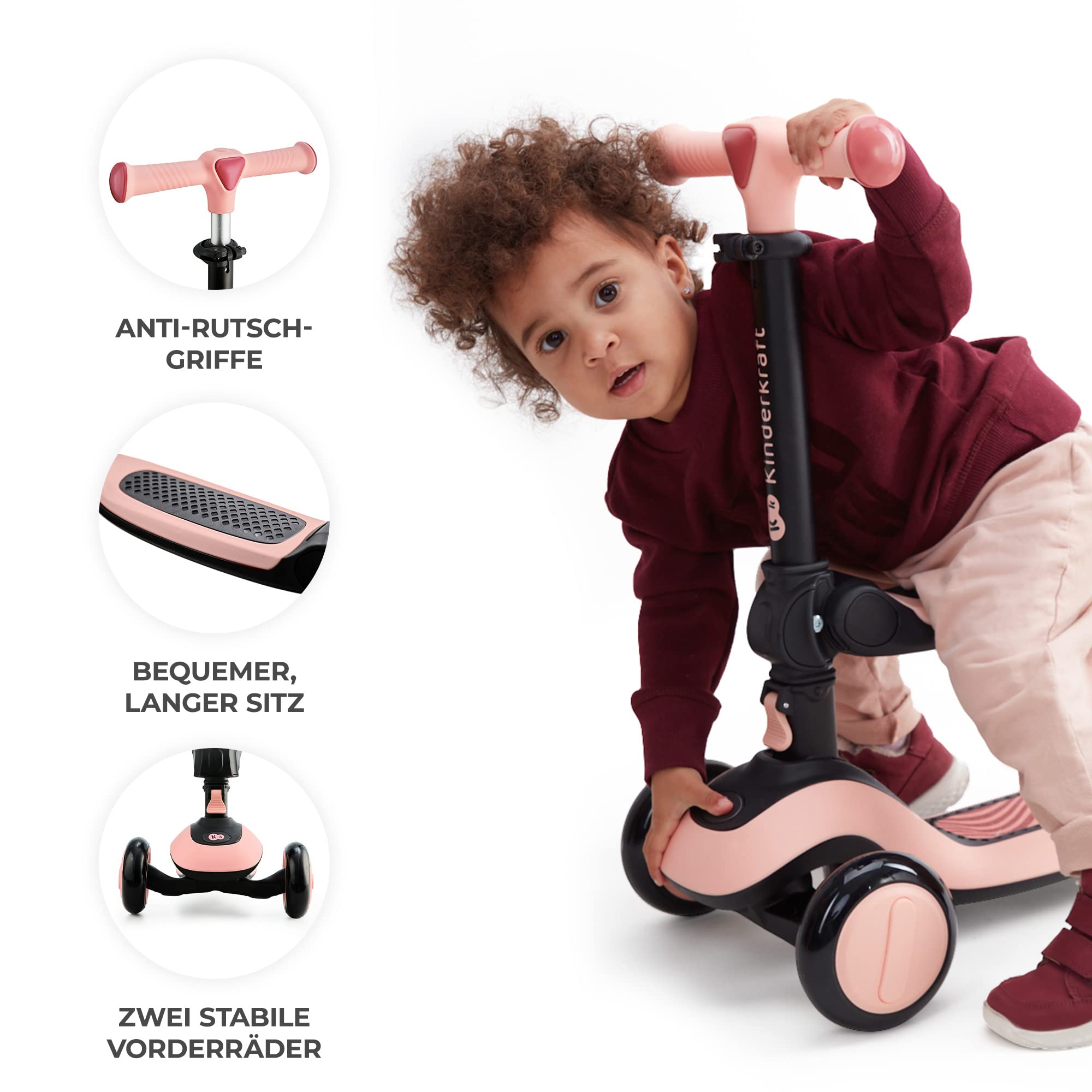 kinderkraft-halley-kinderroller-rosa-2-in-1-mit-laufrad image 6