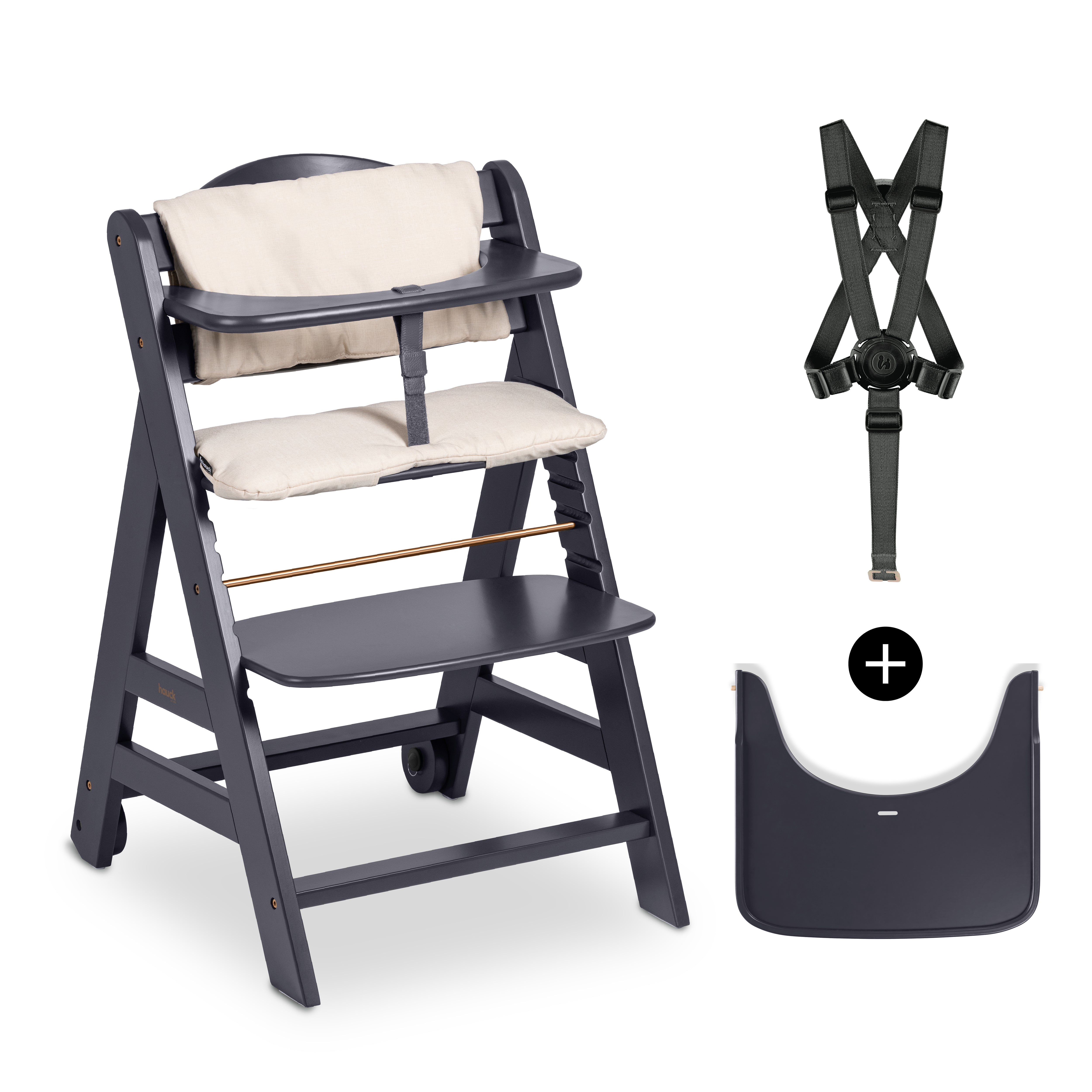 hauck-beta-holzhochstuhl-whitewashed-mit-tisch-und-auflage image 1