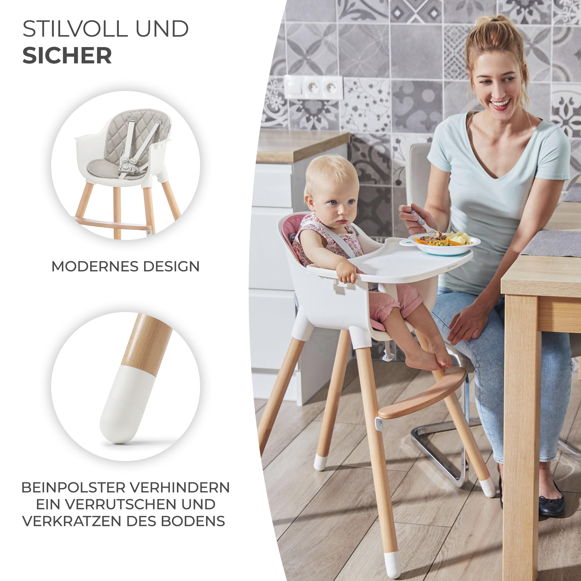 kinderkraft-sienna-2in1-hochstuhl-grau-holzbeine image 6