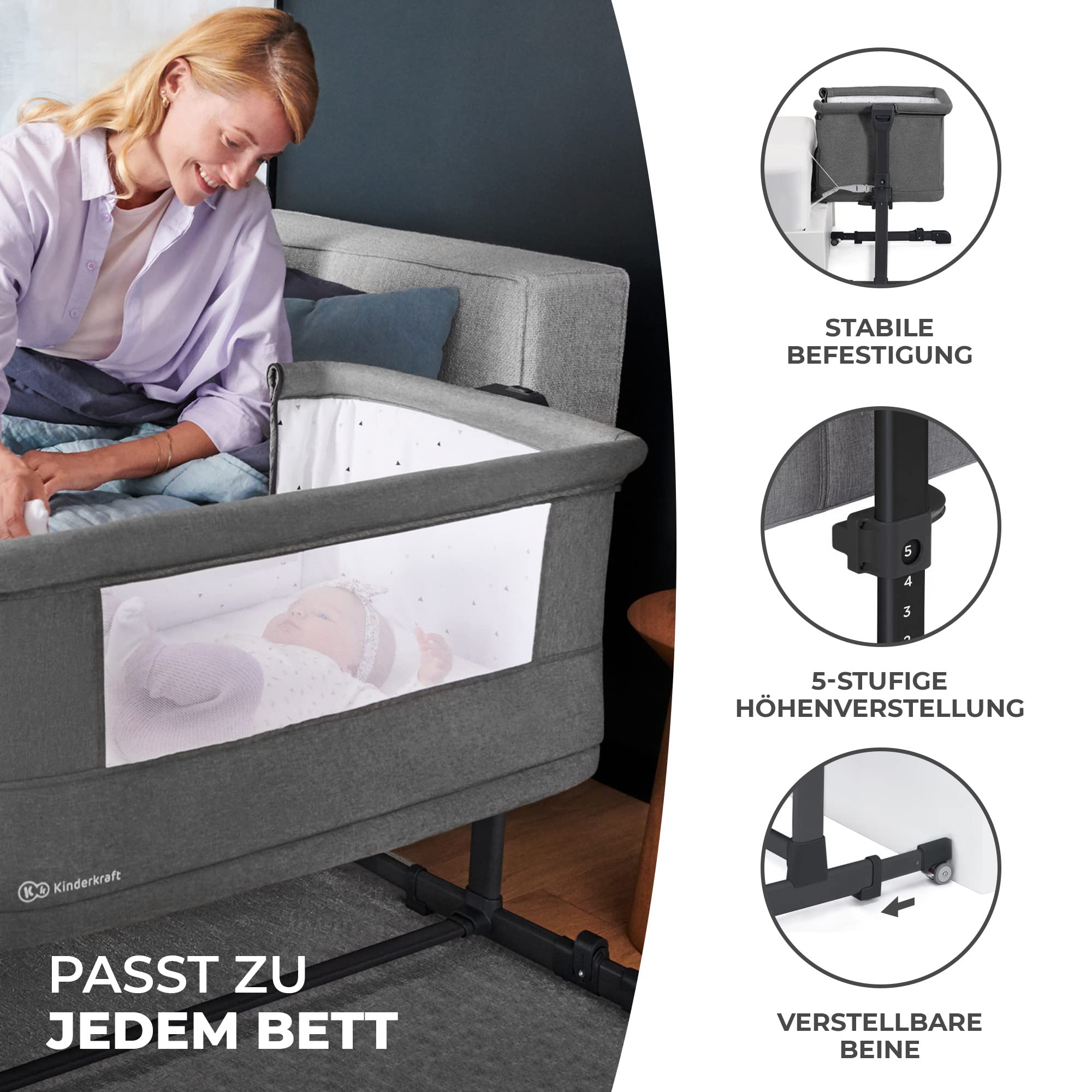 kinderkraft-neste-grow-3in1-babybett-beistellbett-hellgrau-stahl image 5