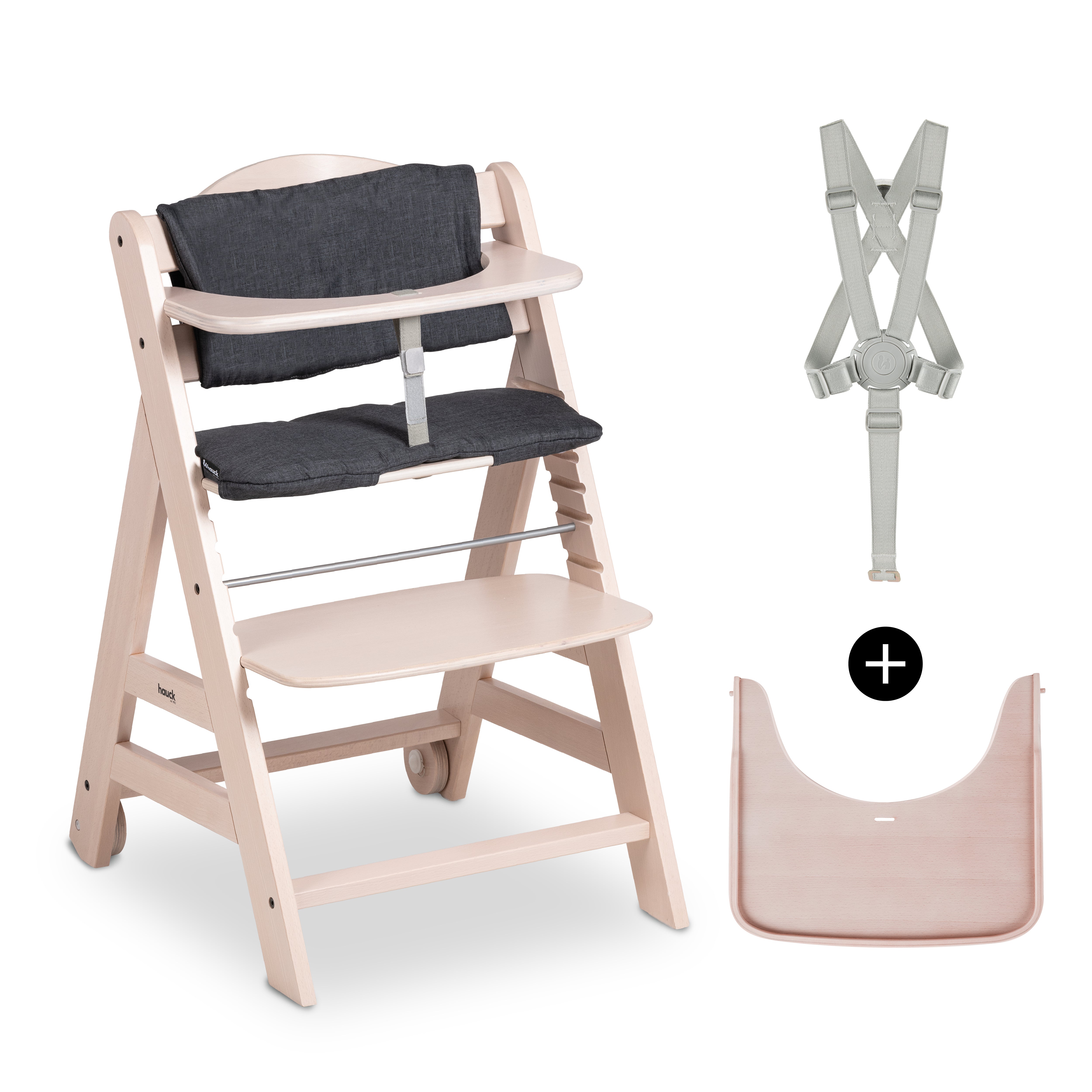 hauck-beta-holzhochstuhl-whitewashed-mit-tisch-und-auflage image 2