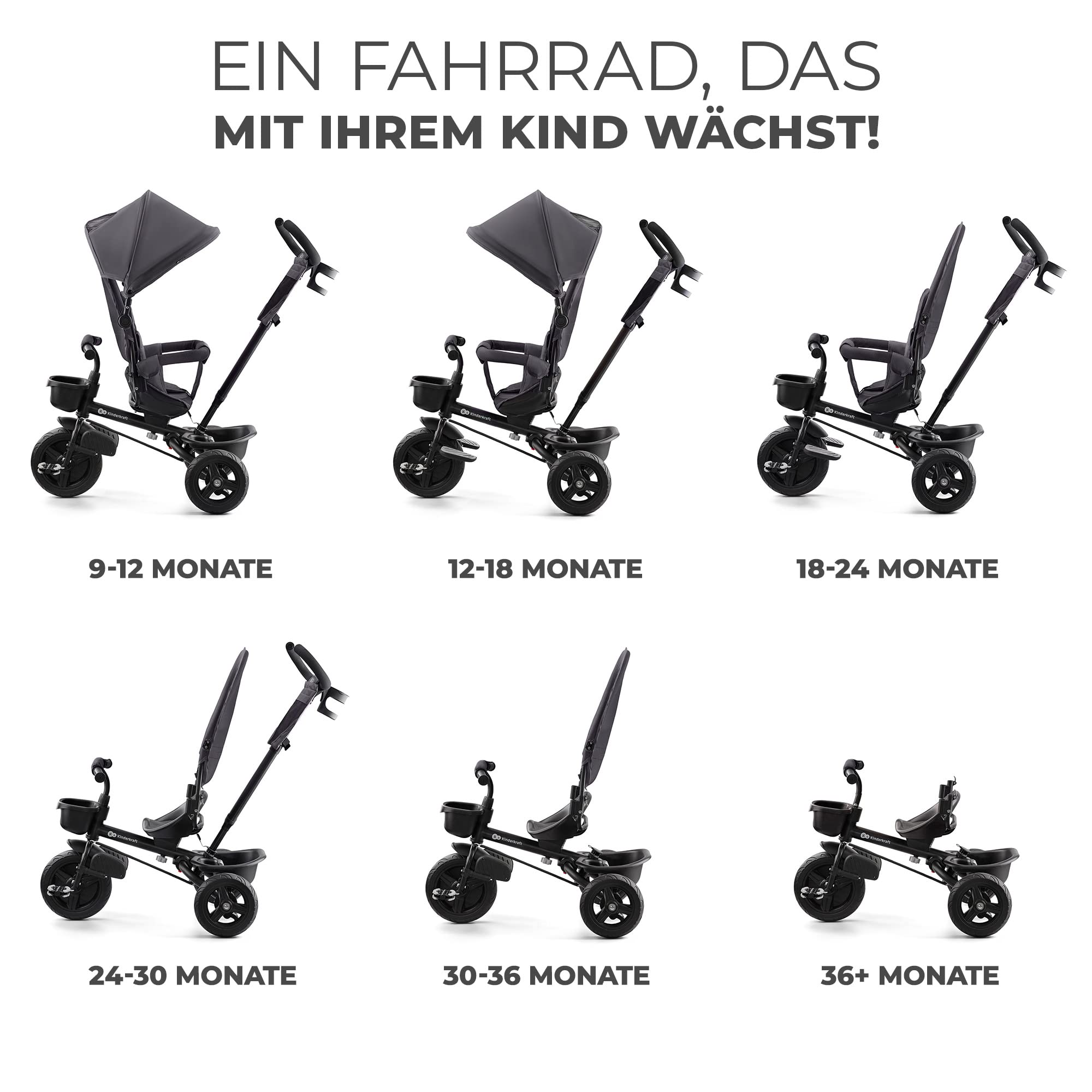 kinderkraft-aveo-kinderdreirad-grau-klappbar-mit-schubstange image 2