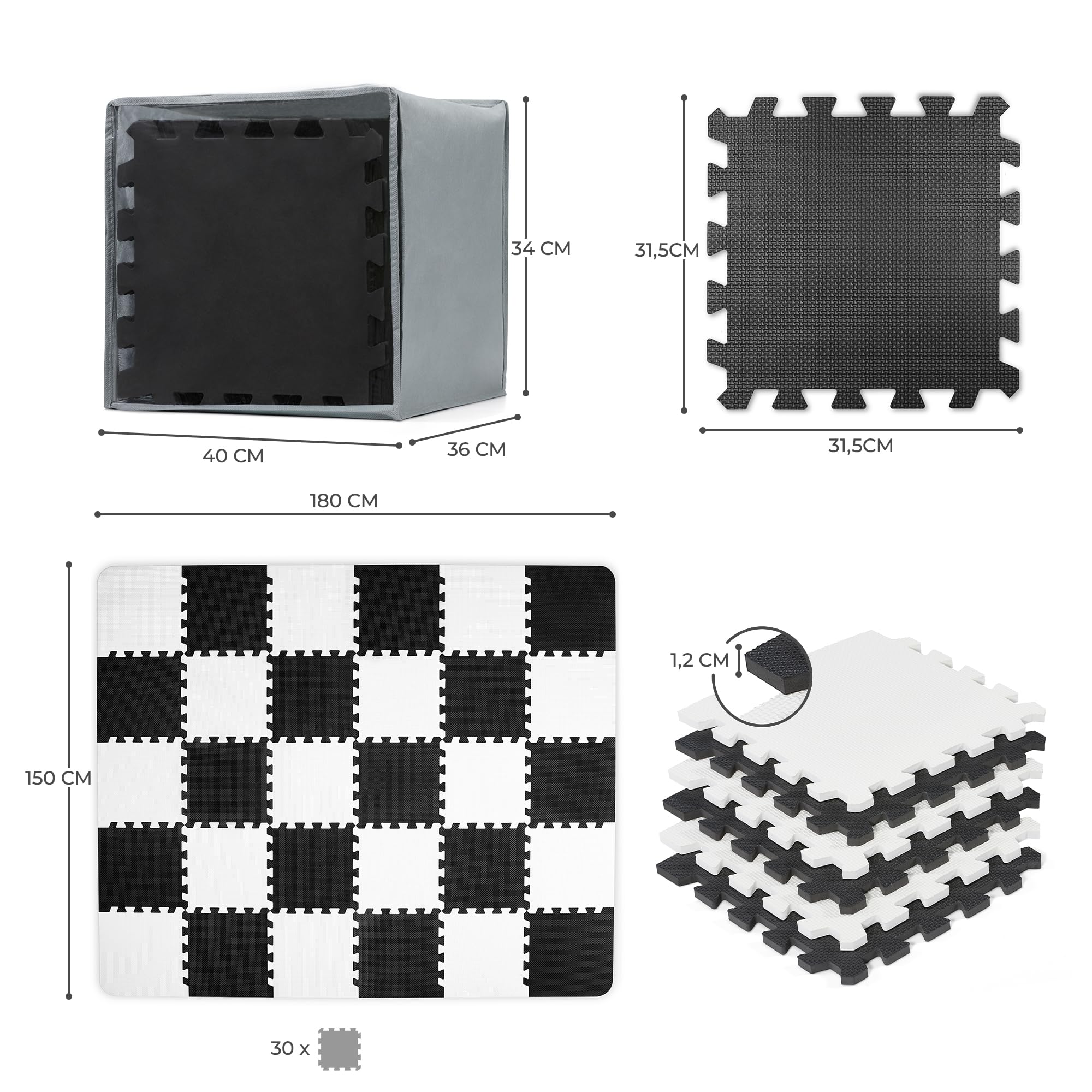 kinderkraft-luno-spielmatte-schwarz-wei-30-teile image 7
