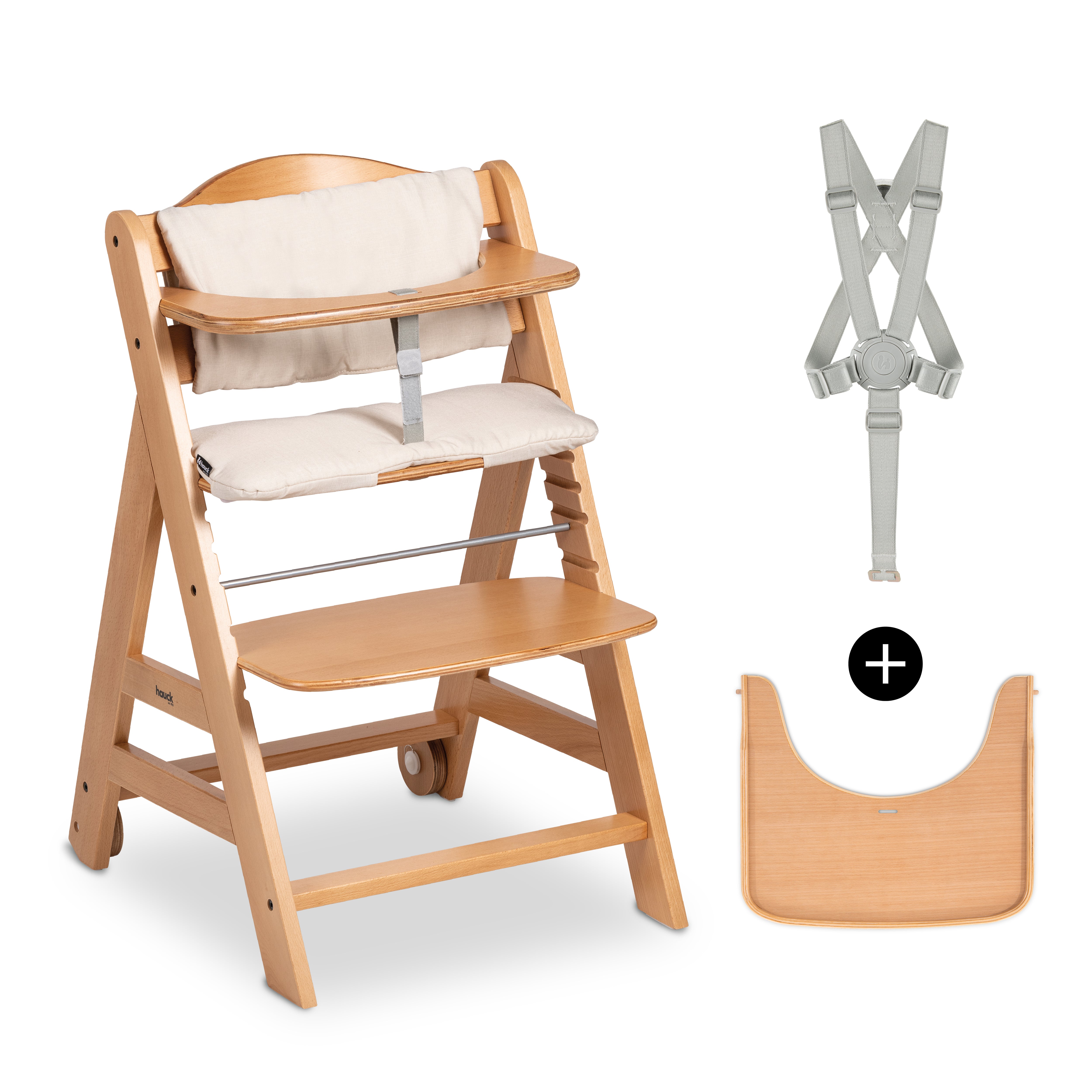 hauck-beta-holzhochstuhl-whitewashed-mit-tisch-und-auflage image 4